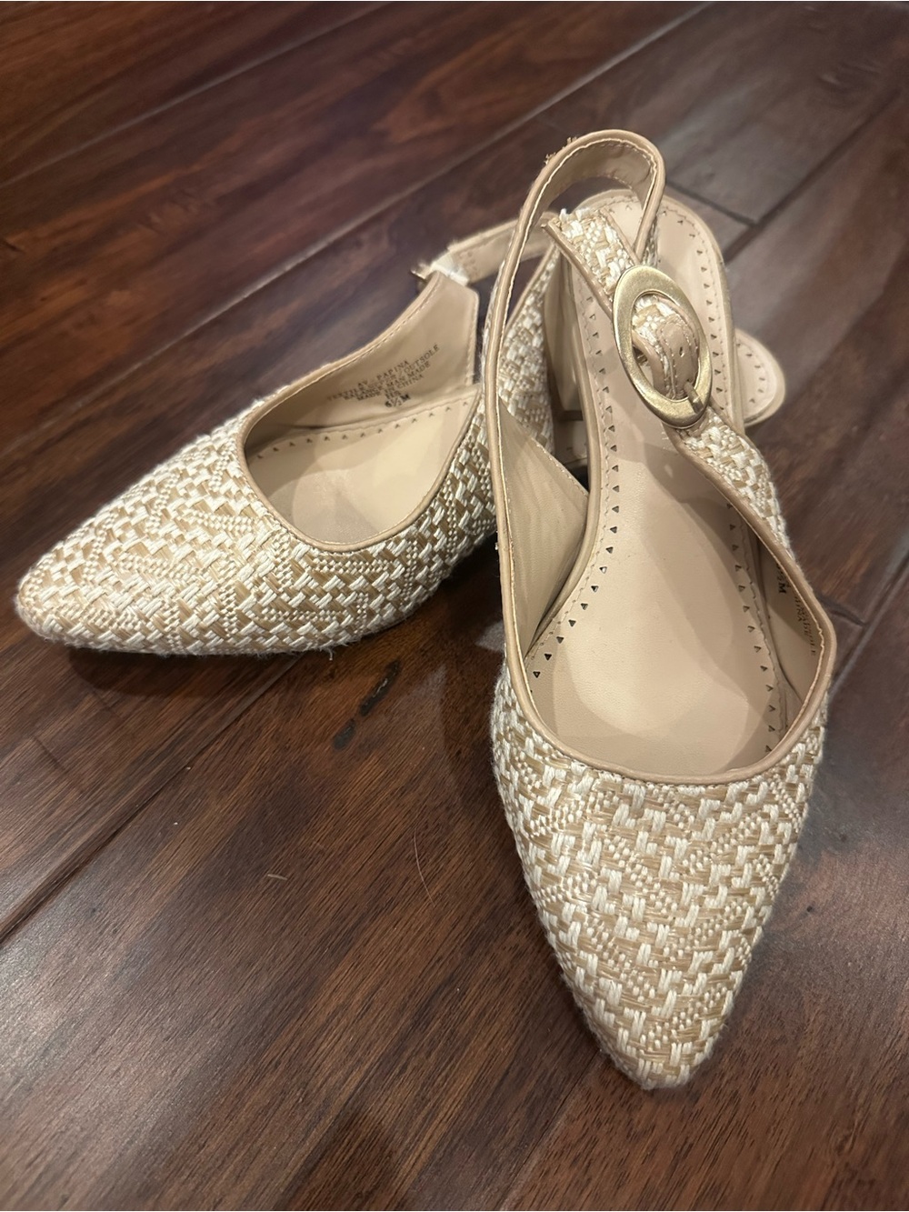 Adrienne Vittadini Woven Pointed Slingback Flats in Beige